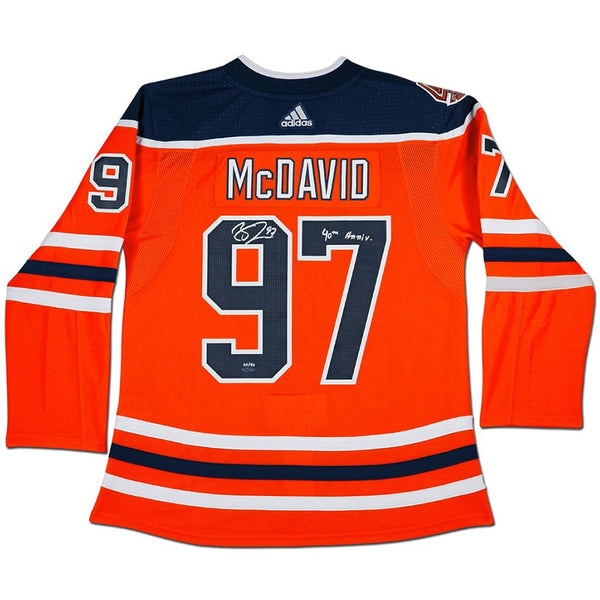Connor McDavid & Inscribed Edmonton Oilers Authentic Orange Jersey With 40th Anniversary Shoulder Patch
