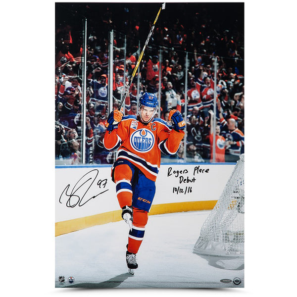 Connor McDavid Autographed & Inscribed "Home Opener Celebration” Image