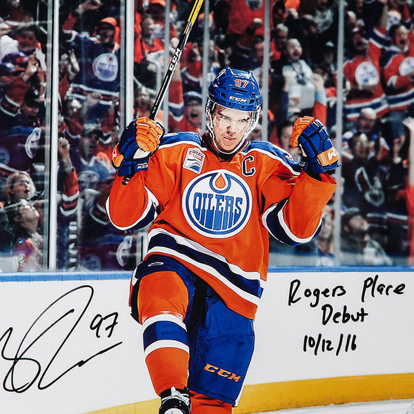 Connor McDavid Autographed & Inscribed "Home Opener Celebration” Image