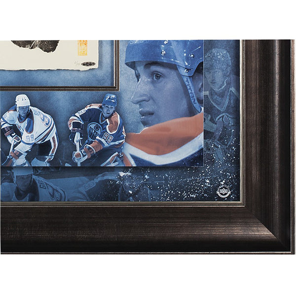Wayne Gretzky Autographed Tegata With Oiler Career Collage Mosaic- Framed
