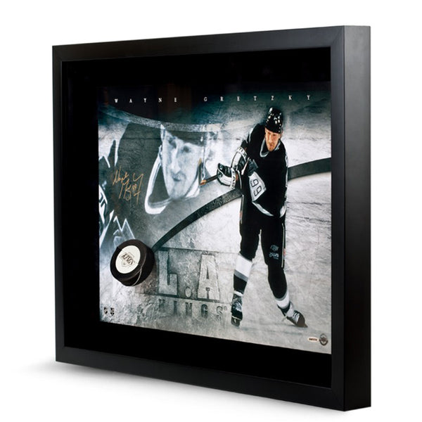 Wayne Gretzky Autographed Los Angeles Kings Slapshot Breaking Through Framed Artwork