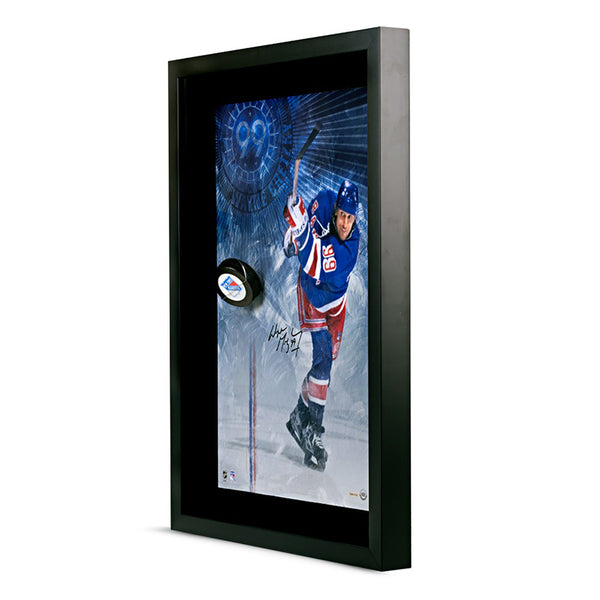 Wayne Gretzky Autographed New York Rangers Slapshot Breaking Through Framed Artwork
