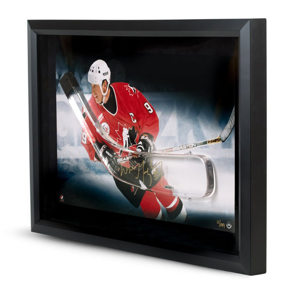 Wayne Gretzky Autographed Acrylic Stick Blade With Team Canada Picture – Framed