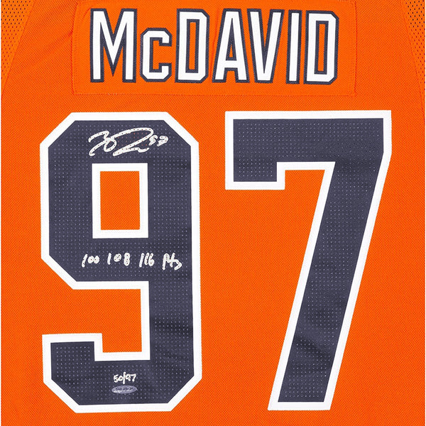 Connor McDavid Autographed & Inscribed Authentic Orange Adidas Edmonton Oilers Jersey