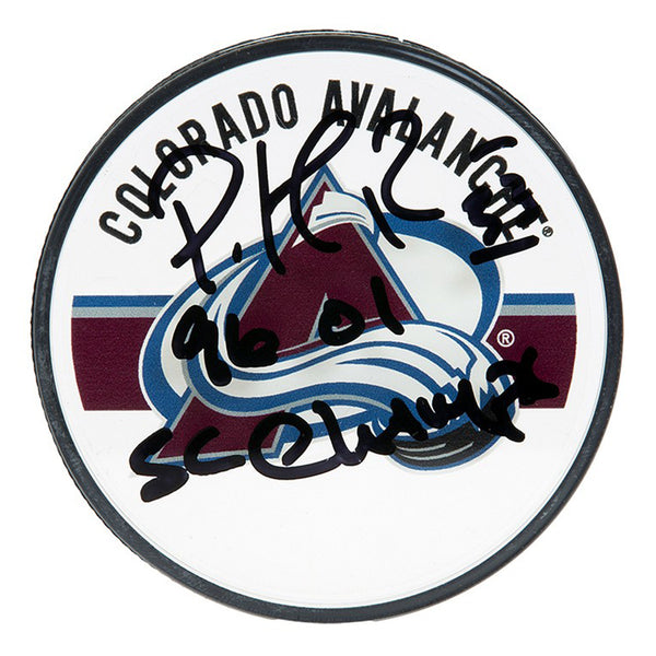 Patrick Roy Autographed & Inscribed Colorado Avalanche Acrylic Puck