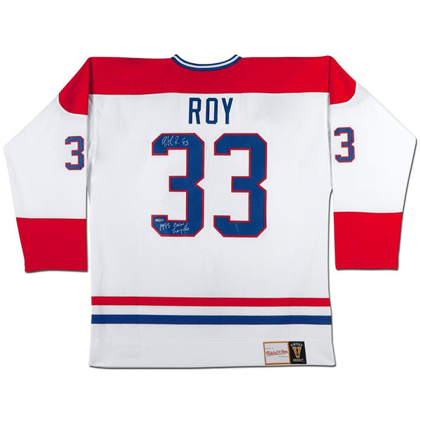 Patrick Roy Autographed & Inscribed White Mitchell & Ness Vintage Canadiens Jersey