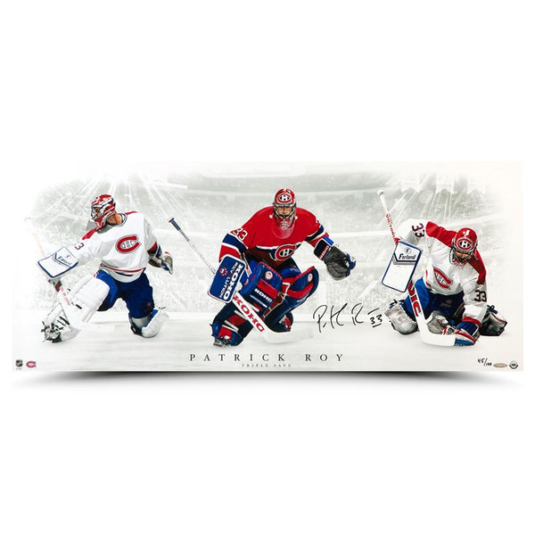 Patrick Roy Autographed “Triple Save” Image