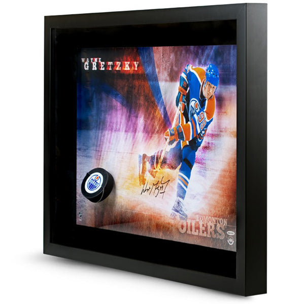 Wayne Gretzky Autographed Edmonton Oilers Slapshot Breaking Through – Framed