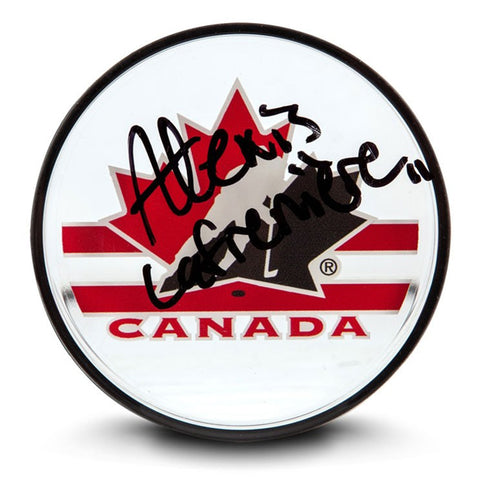 Alexis Lafrenière Autographed Team Canada Acrylic Hockey Puck