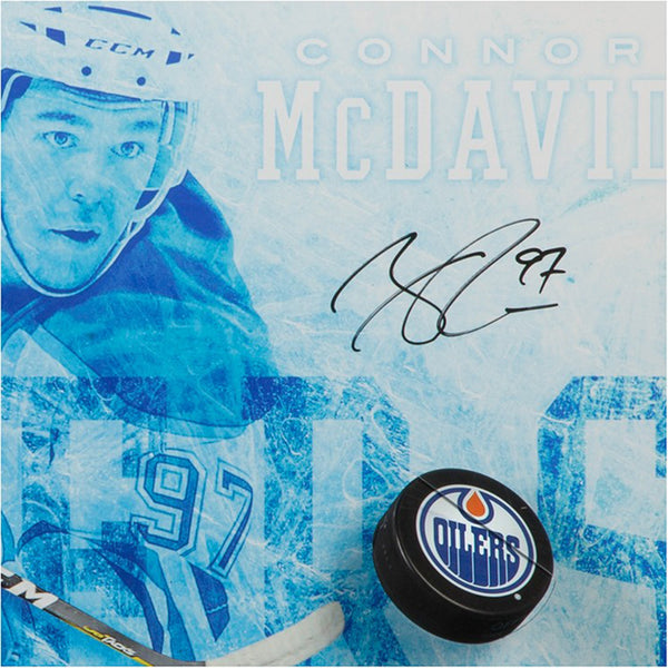 Connor McDavid Autographed “Commanding” Breaking Through Framed Art