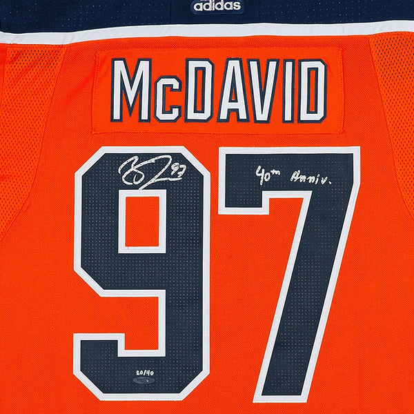 Connor McDavid & Inscribed Edmonton Oilers Authentic Orange Jersey With 40th Anniversary Shoulder Patch