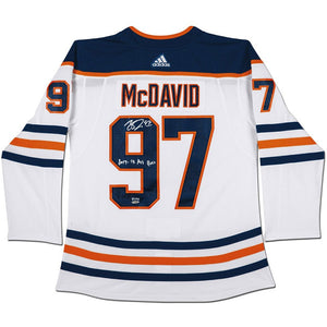 Connor McDavid & Inscribed “2017-18 Art Ross” Authentic Edmonton Oilers White Adidas Jersey