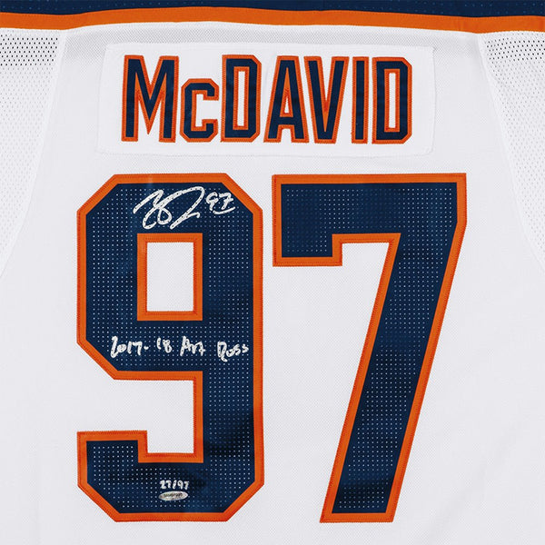 Connor McDavid & Inscribed “2017-18 Art Ross” Authentic Edmonton Oilers White Adidas Jersey