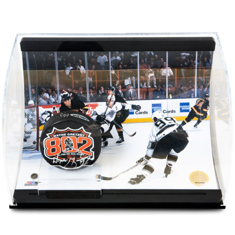 Wayne Gretzky Signed 802 Puck With 802 Goal Picture Curve Display