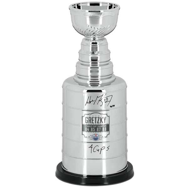 Wayne Gretzky Autographed & Inscribed “4 Cups” Replica Stanley Cup Trophy With Plaque