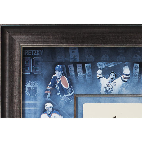 Wayne Gretzky Autographed Tegata With Oiler Career Collage Mosaic- Framed