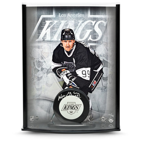 Wayne Gretzky Signed Kings Puck With Triplex Picture Curve Display