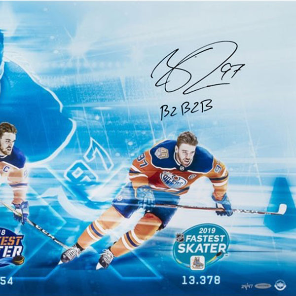 Connor McDavid Autographed & Inscribed “3X Fastest Skater” Image