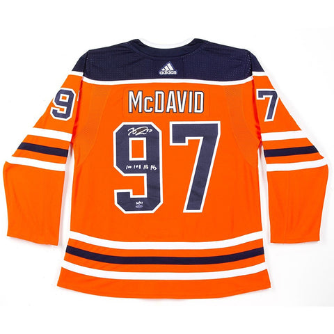 Connor McDavid Autographed & Inscribed Authentic Orange Adidas Edmonton Oilers Jersey