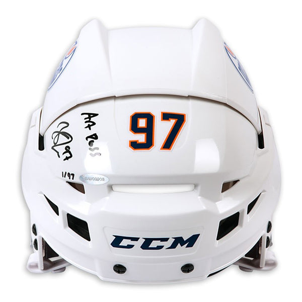 Connor McDavid Autographed & Inscribed CCM Edmonton Oilers Authentic White Helmet