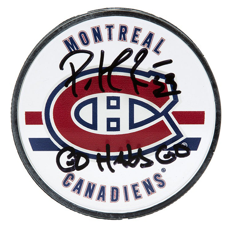 Patrick Roy Autographed & Inscribed Go Habs Go Montreal Canadiens Acrylic Puck