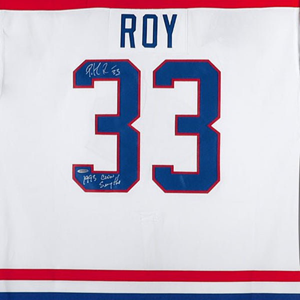 Patrick Roy Autographed & Inscribed White Mitchell & Ness Vintage Canadiens Jersey