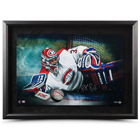 Patrick Roy Autographed “Save” Breaking Through Framed Art
