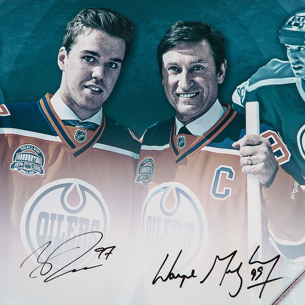 Wayne Gretzky And Connor McDavid Autographed "Origins" Collage Art