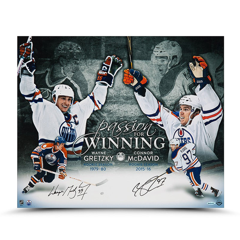 Wayne Gretzky And Connor McDavid Autographed "Passion For Winning" Collage Art
